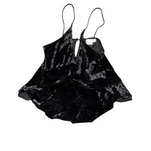 Vintage ASOS Women's Velvet Y2K Size 6 Top Black Peplum‎ Cami Spaghetti Strap